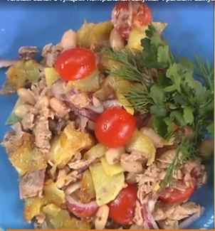 Тёплый салат с тунцом