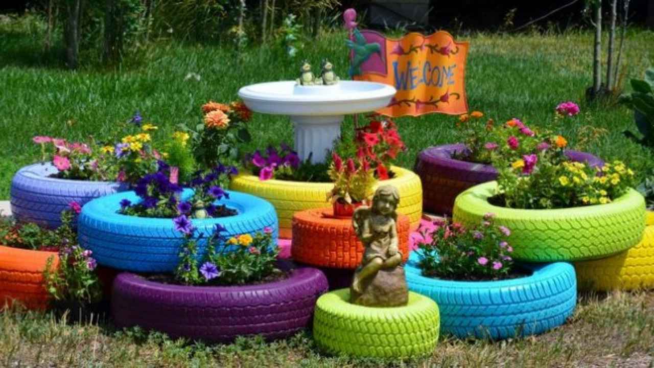 Клумбы из покрышек